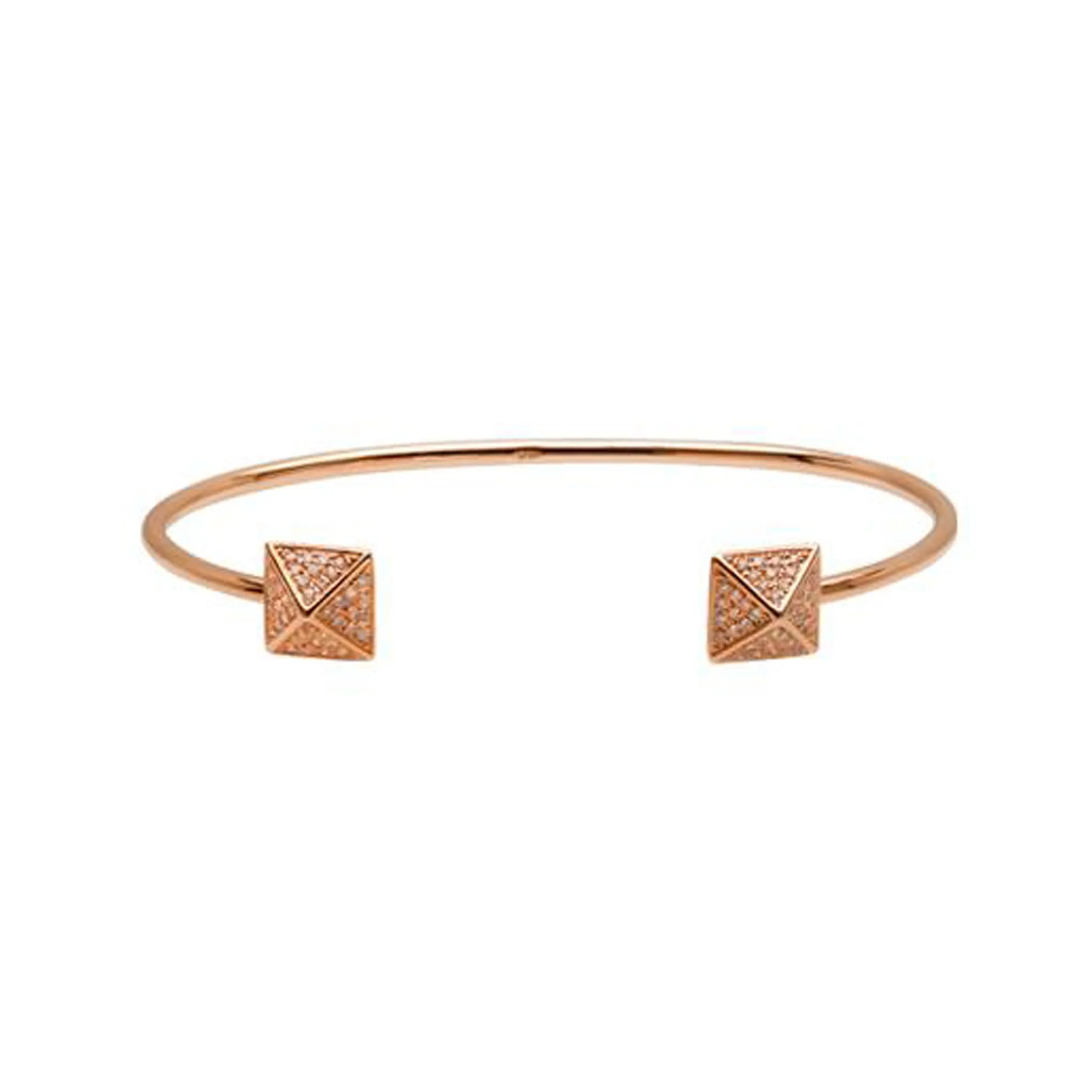 14K Gold Pavé Diamond Double Pyramid Spike Cuff Bracelet