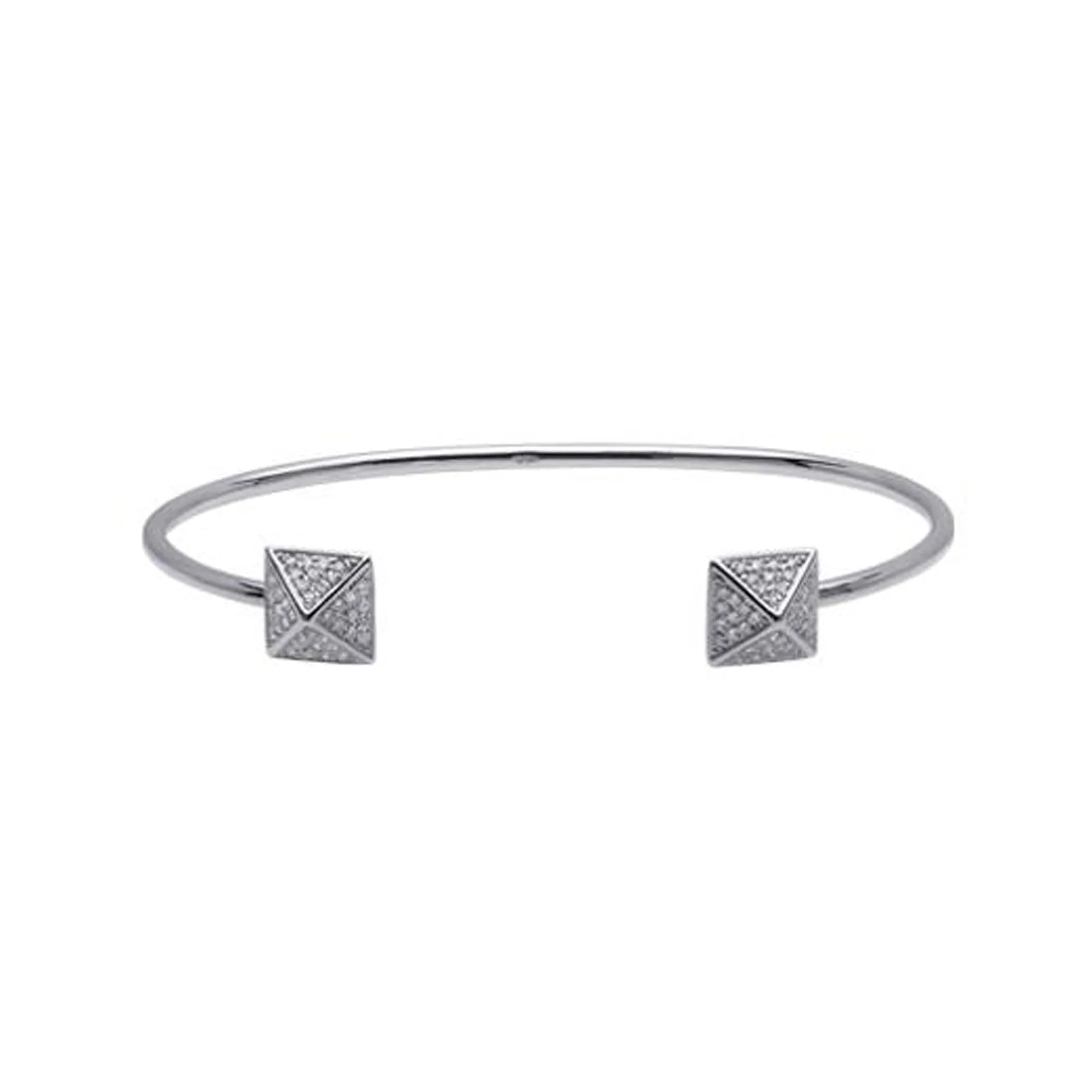 14K Gold Pavé Diamond Double Pyramid Spike Cuff Bracelet