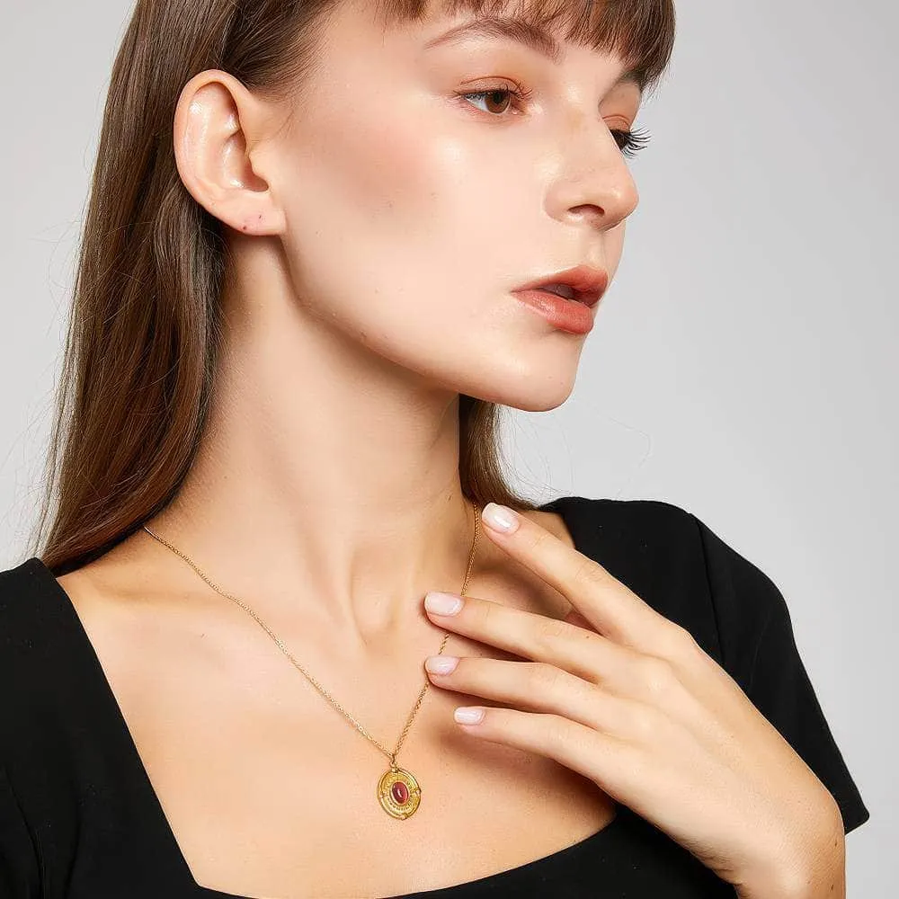 14K Gold Ruby Gemstone Oval Pendant Necklace