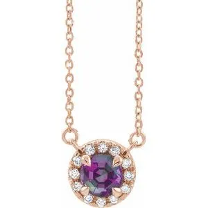 14K Rose 3.5 mm Lab-Grown Alexandrite & .03 CTW Natural Diamond 18" Necklace