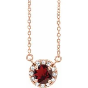14K Rose 3.5 mm Natural Mozambique Garnet & .03 CTW Natural Diamond 18" Necklace