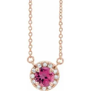 14K Rose 4 mm Natural Pink Tourmaline & .05 CTW Natural Diamond 18" Necklace