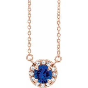 14K Rose 4.5 mm Lab-Grown Blue Sapphire & .05 CTW Natural Diamond 16" Necklace