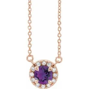 14K Rose 4.5 mm Natural Amethyst & .05 CTW Natural Diamond 16" Necklace