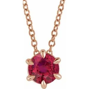 14K Rose 5 mm Lab-Grown Ruby Solitaire 16-18" Necklace