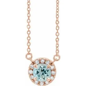 14K Rose 5 mm Natural Aquamarine & 1/10 CTW Natural Diamond 18" Necklace