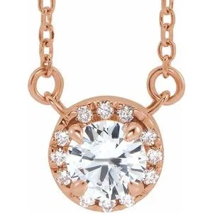 14K Rose 5 mm Natural White Sapphire & 1/10 CTW Natural Diamond 18" Necklace