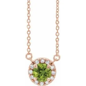 14K Rose 5.5 mm Natural Peridot 1/10 CTW Natural Diamond 16" Necklace