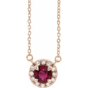 14K Rose 5.5 mm Natural Ruby 1/10 CTW Natural Diamond 18" Necklace