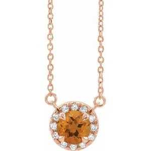 14K Rose 6.5 mm Natural Citrine & 1/6 CTW Natural Diamond 16" Necklace