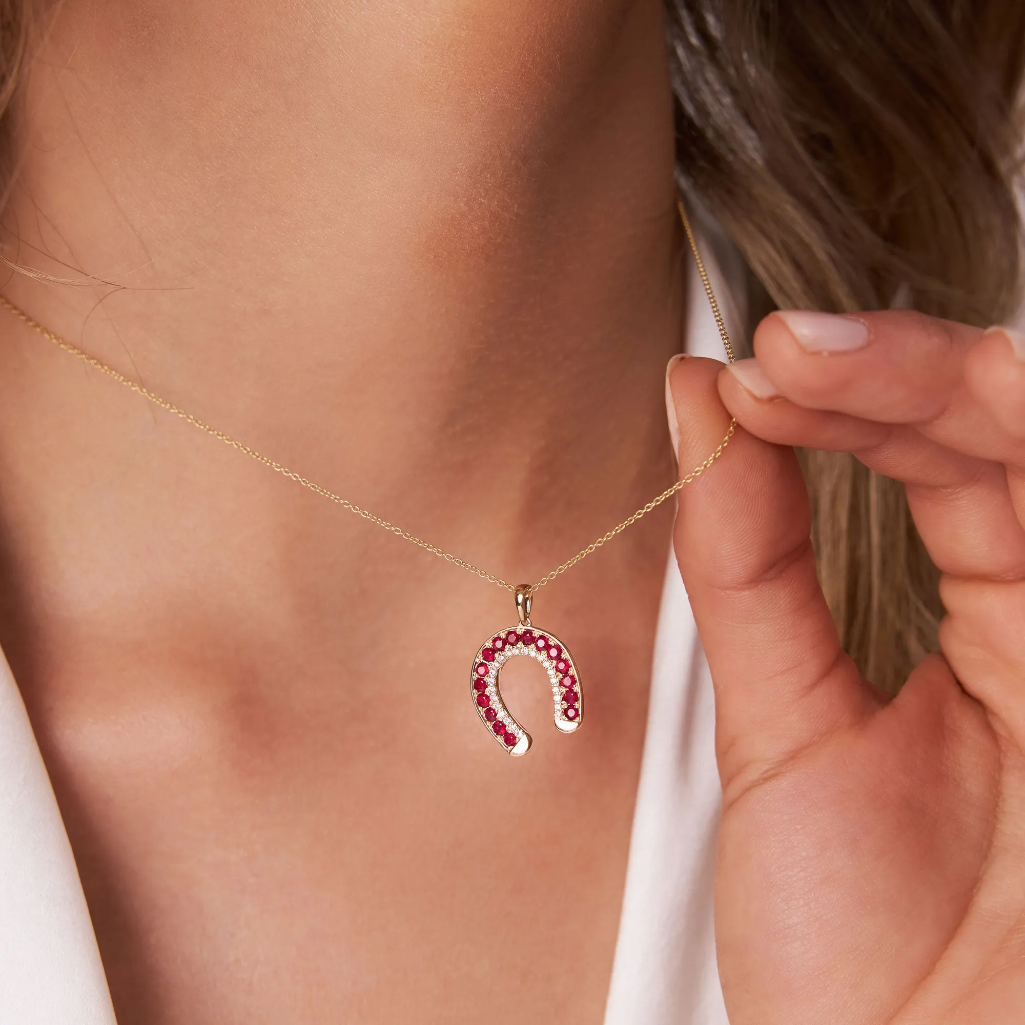 14k Ruby and Diamond Horseshoe Pendant