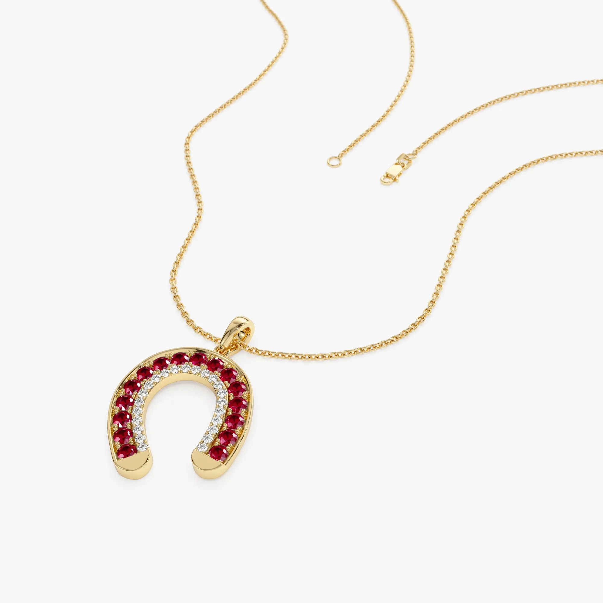 14k Ruby and Diamond Horseshoe Pendant