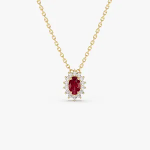 14k Ruby Necklace with Halo Diamonds