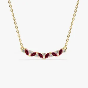 14K Slanted Ruby and Round Diamond Necklace