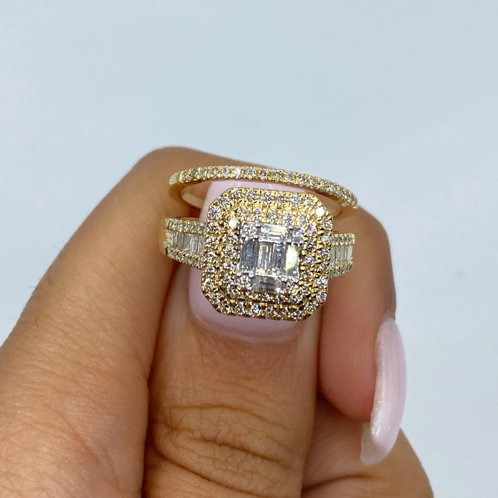 14K Victoria Double Halo Stacked Diamond Ring