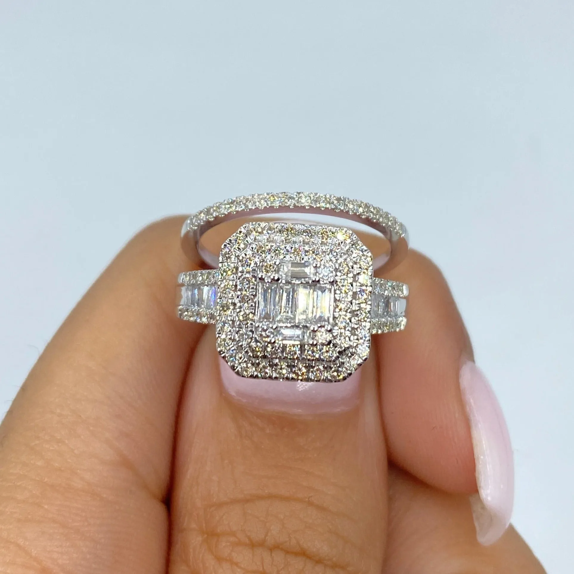 14K Victoria Double Halo Stacked Diamond Ring