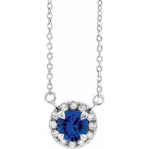 14K White 4 mm Lab-Grown Blue Sapphire & .05 CTW Natural Diamond 18" Necklace