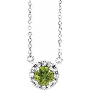 14K White 5 mm Natural Peridot & 1/10 CTW Natural Diamond 18" Necklace