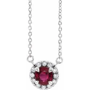 14K White 5.5 mm Natural Ruby 1/10 CTW Natural Diamond 18" Necklace