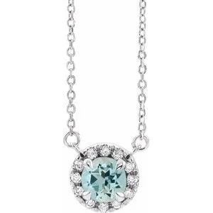14K White 6 mm Natural Aquamarine & 1/6 CTW Natural Diamond 18" Necklace