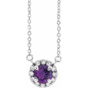 14K White 6.5 mm Natural Amethyst & 1/6 CTW Natural Diamond 18" Necklace
