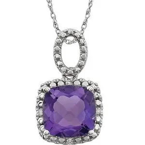 14K White Amethyst & .03 CTW Diamond 18" Necklace