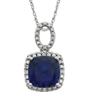 14K White Created Blue Sapphire & .03 CTW Diamond 18" Necklace