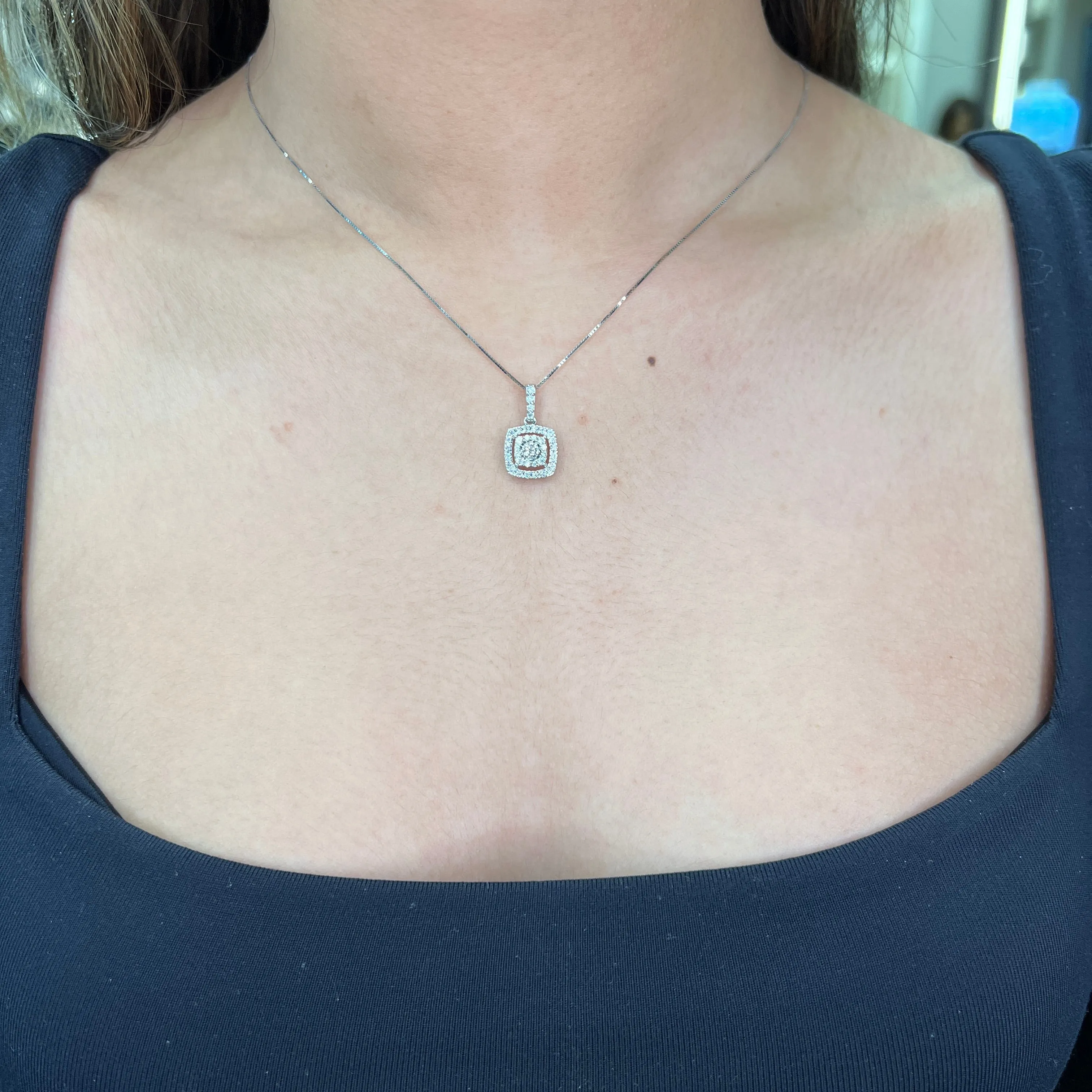 14K White Gold (0.40ct) Double Halo Diamond Pendant
