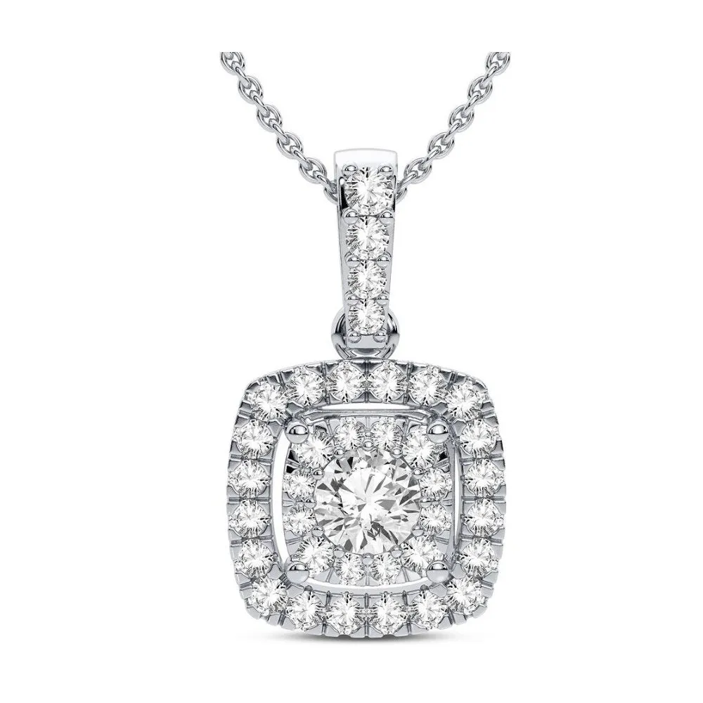 14K White Gold (0.40ct) Double Halo Diamond Pendant