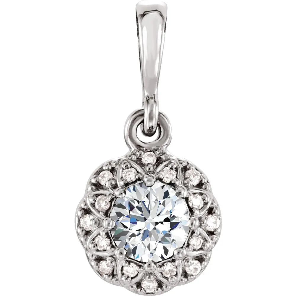 14k White Gold 1/3 CTW Diamond Halo-Style Pendant