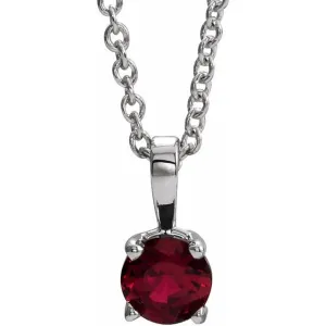 14K White Gold 4 mm Lab-Grown Ruby 16-18" Necklace