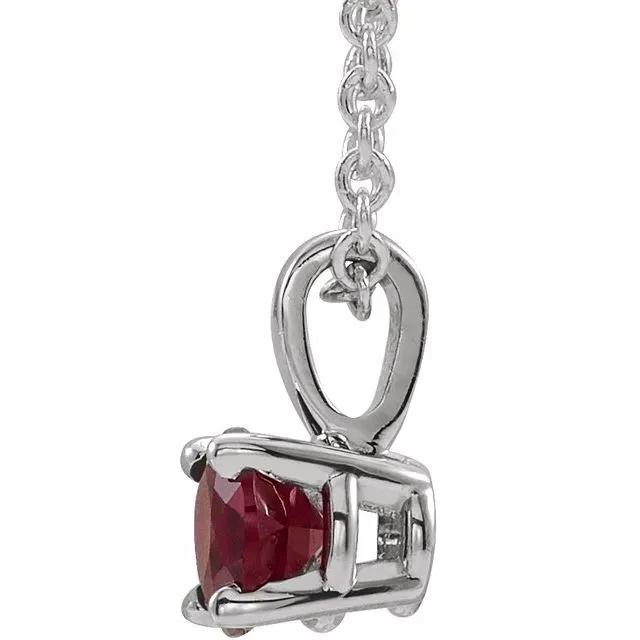 14K White Gold 4 mm Lab-Grown Ruby 16-18" Necklace