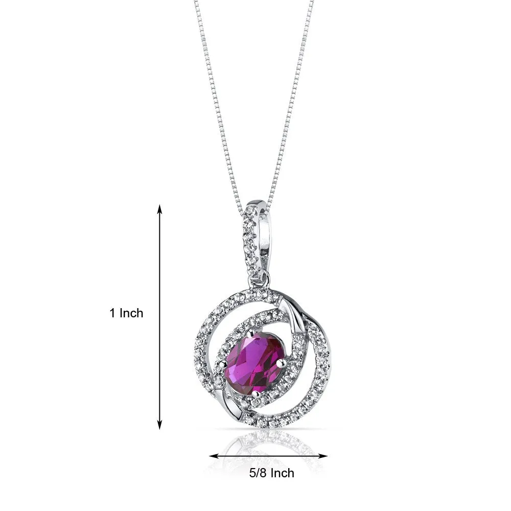 14K White Gold Created Ruby Pendant Dual Halo Design 1.50 Carats