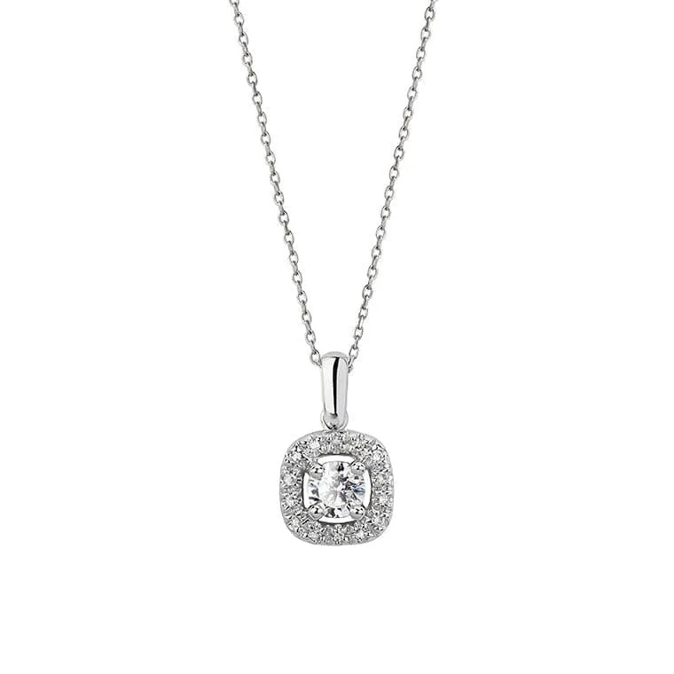 14k White Gold Diamond Halo Necklace