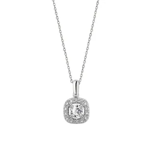 14k White Gold Diamond Halo Necklace