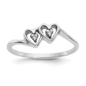 14k White Gold Polished Diamond Heart Ring