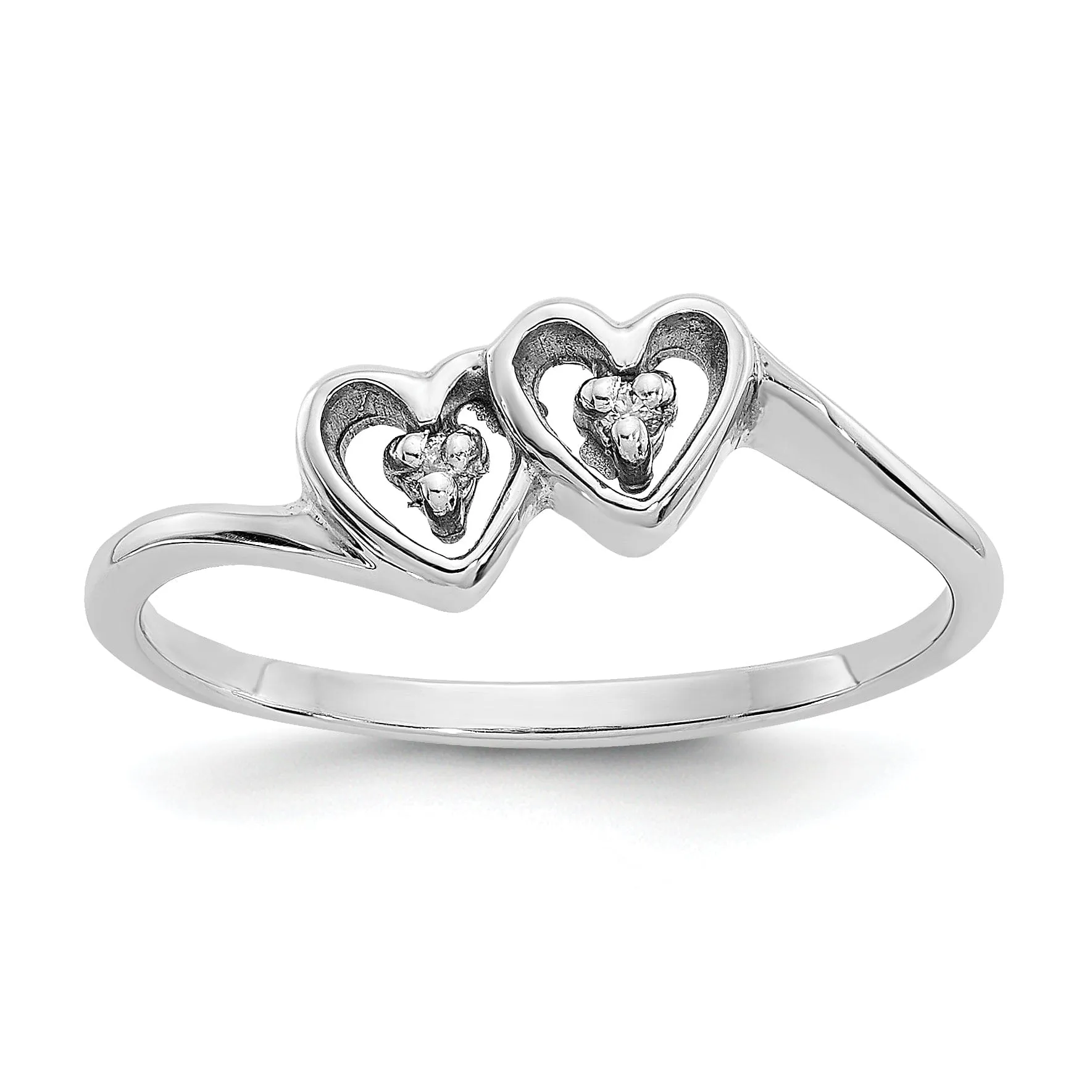 14k White Gold Polished Diamond Heart Ring