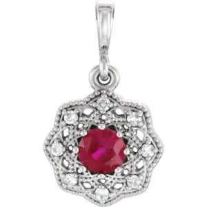 14k White Gold Ruby & .06 CTW Diamond Halo-Style Pendant
