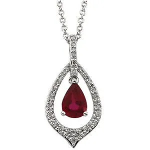 14k White Gold Ruby & 1/6 CTW Diamond Necklace