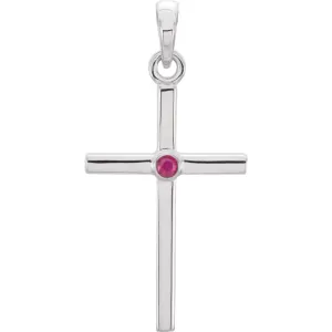 14k White Gold Ruby Cross 22.75x11.3mm Pendant