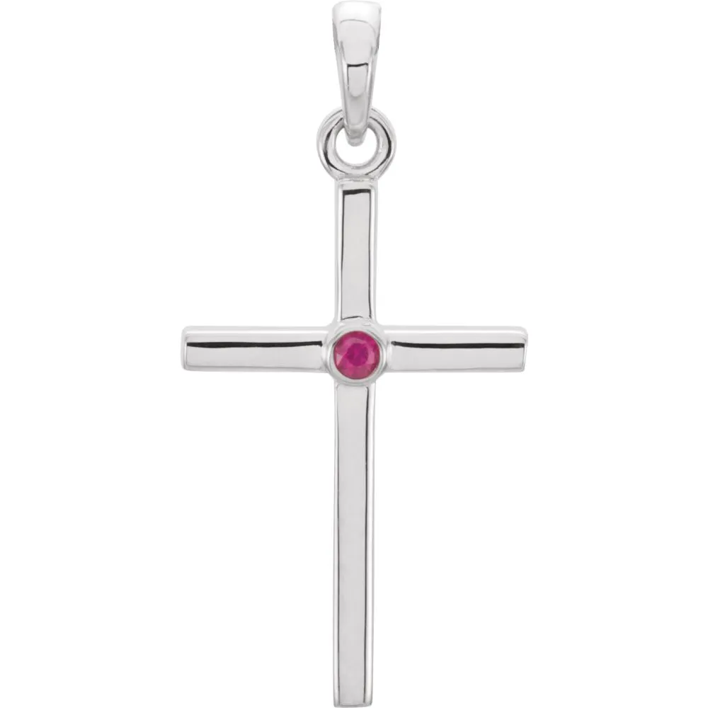14k White Gold Ruby Cross 22.75x11.3mm Pendant