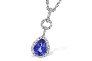14K White Gold Tanzanite and Diamond Halo Drop Necklace.