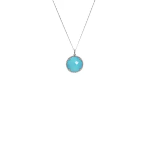 14k White Gold Turquoise and Diamond Pendant Necklace