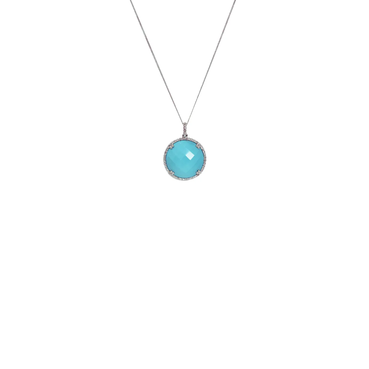 14k White Gold Turquoise and Diamond Pendant Necklace