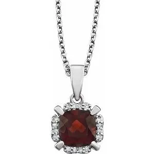 14K White Mozambique Garnet & .05 CTW Diamond 18" Necklace