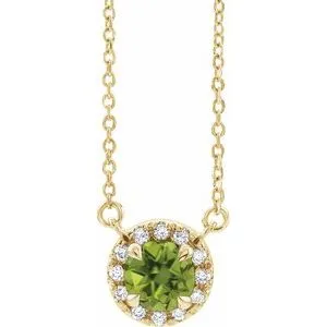 14K Yellow 4 mm Natural Peridot & .05 CTW Natural Diamond 16" Necklace