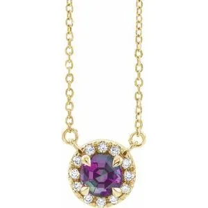 14K Yellow 4.5 mm Lab-Grown Alexandrite & .05 CTW Natural Diamond 16" Necklace