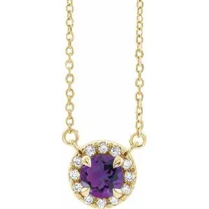 14K Yellow 4.5 mm Natural Amethyst & .05 CTW Natural Diamond 16" Necklace
