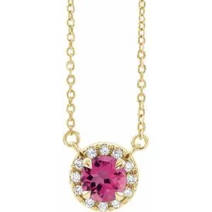 14K Yellow 4.5 mm Natural Pink Tourmaline & .05 CTW Natural Diamond 18" Necklace
