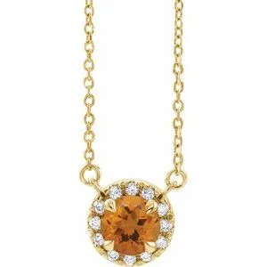 14K Yellow 5 mm Natural Citrine & 1/10 CTW Natural Diamond 16" Necklace
